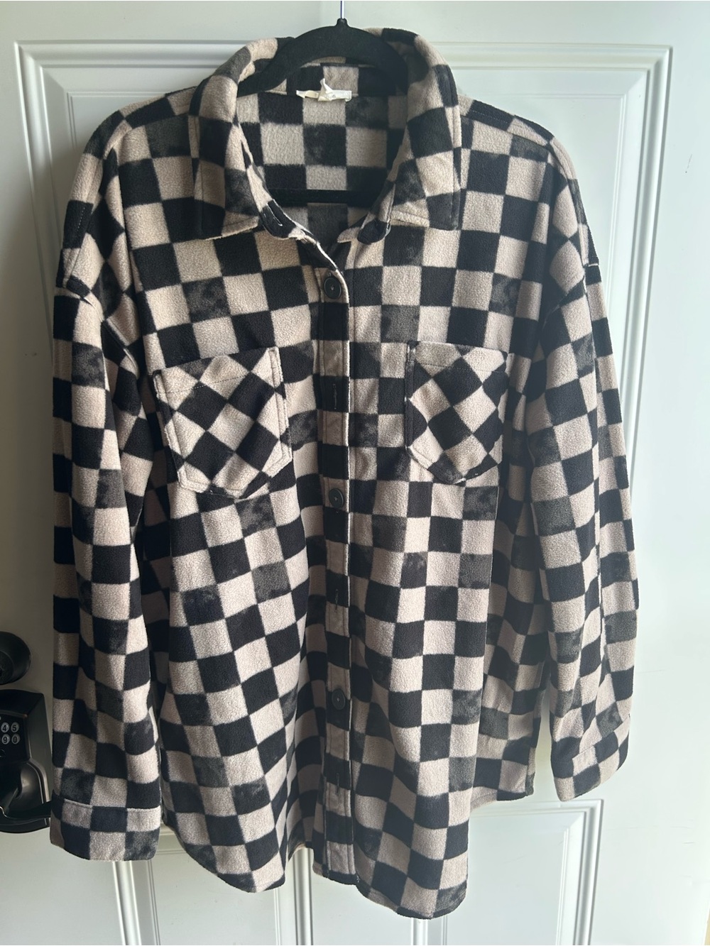 Maurices Black and Cream Checkerboard Fleece Shacket